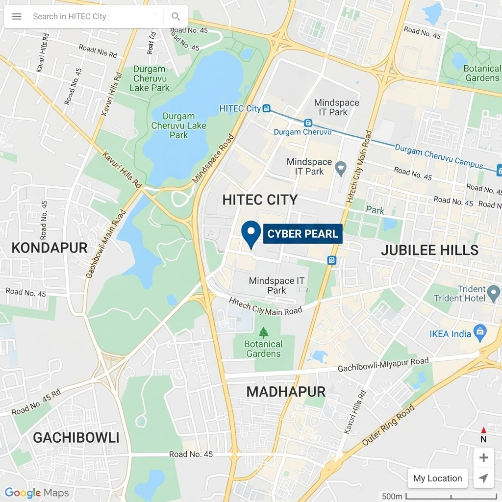 Map showing Track Innovative Group office in HITEC City Hyderabad